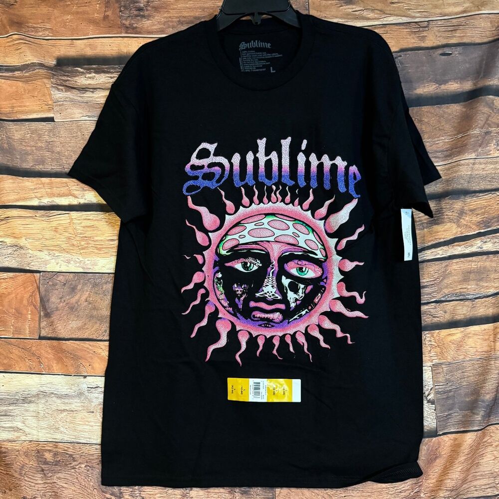 Sublime T-Shirt Men's Black Large L Sun Graphic 100% Cotton Crew Neck Tee